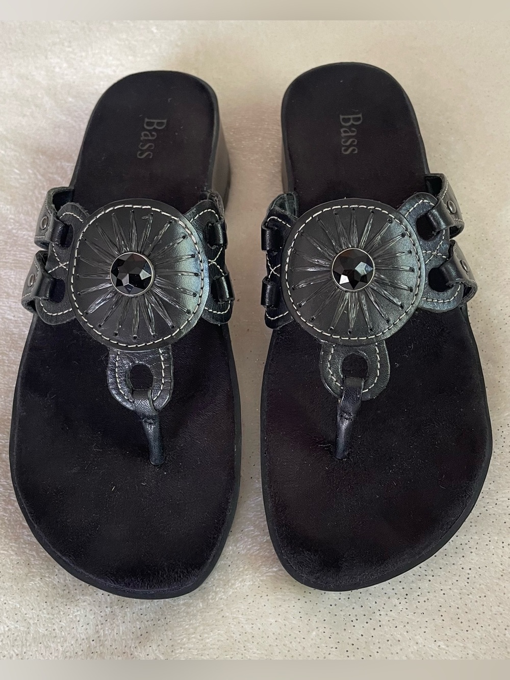 Bass Genuine Leather Rubber Sole Boho Minimalist Comfort Low Wedge Sandals